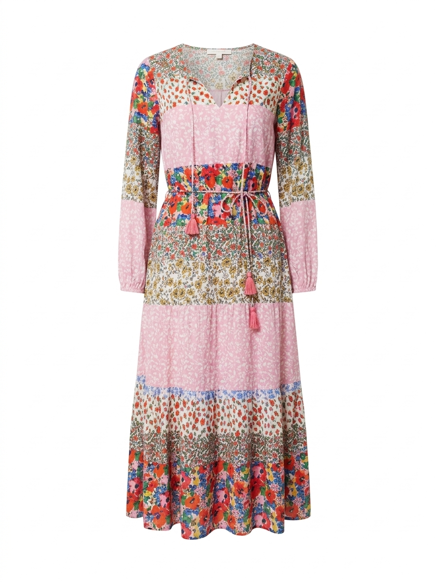 Jarní šaty s bohatým květinovým potiskem a páskem